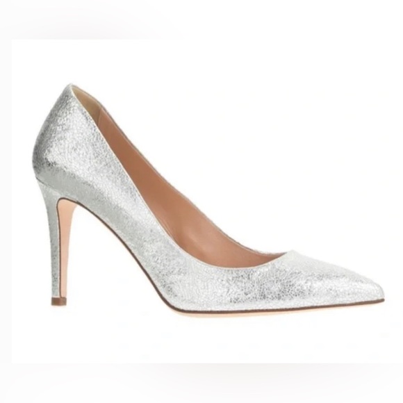 J. Crew Shoes - *EUC* J. Crew/ Isabelle Cracked Foil Leather 3.5” Pointed Toe Heels/ Silver / 7